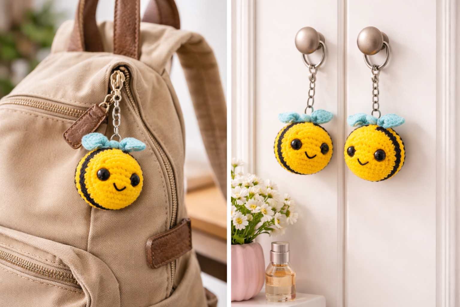 Crochet Bee Keychain – Cute Amigurumi Bee Charm Handmade