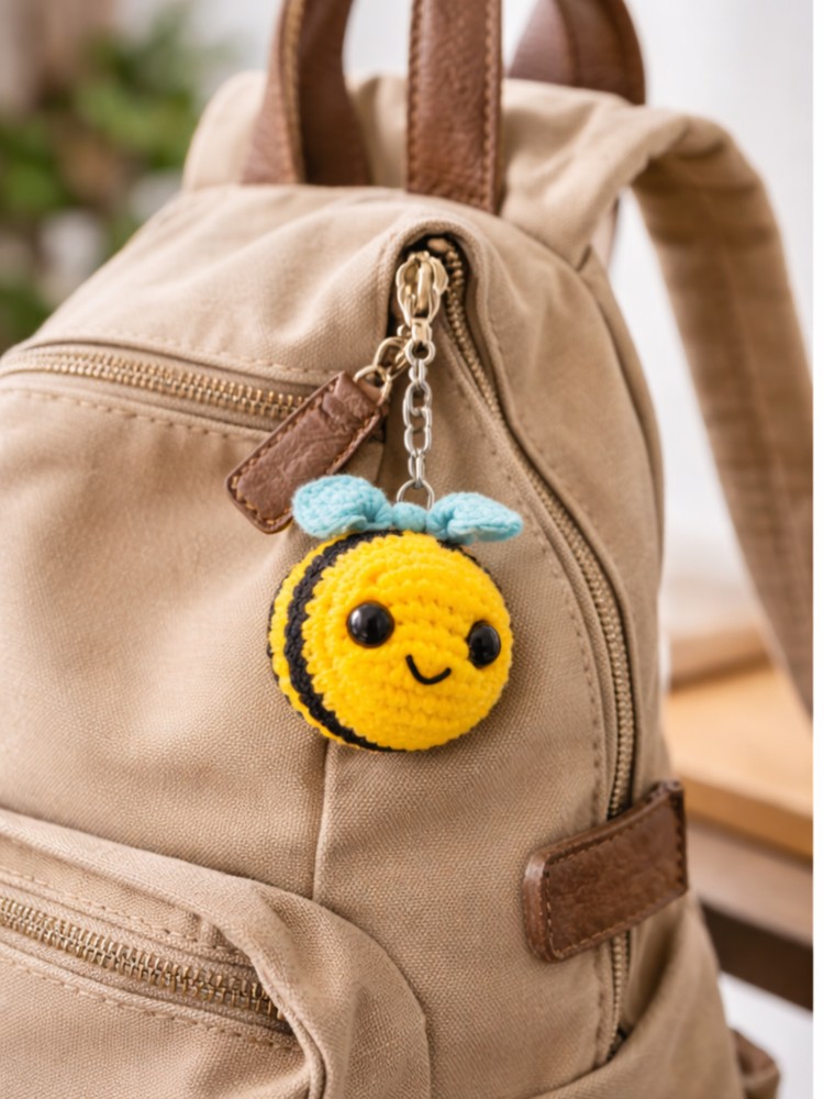 Crochet Bee Keychain – Cute Amigurumi Bee Charm Handmade - Image 5