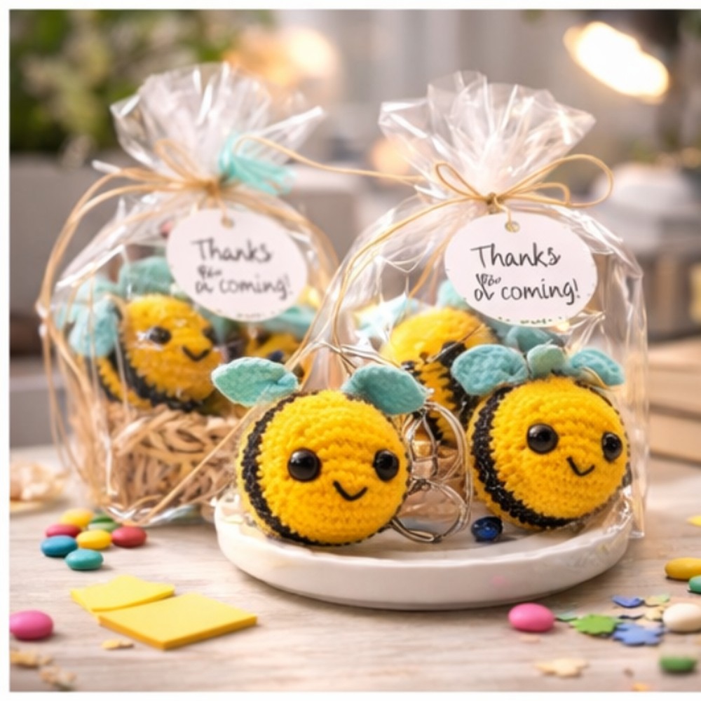 Crochet Bee Keychain – Cute Amigurumi Bee Charm Handmade - Image 3