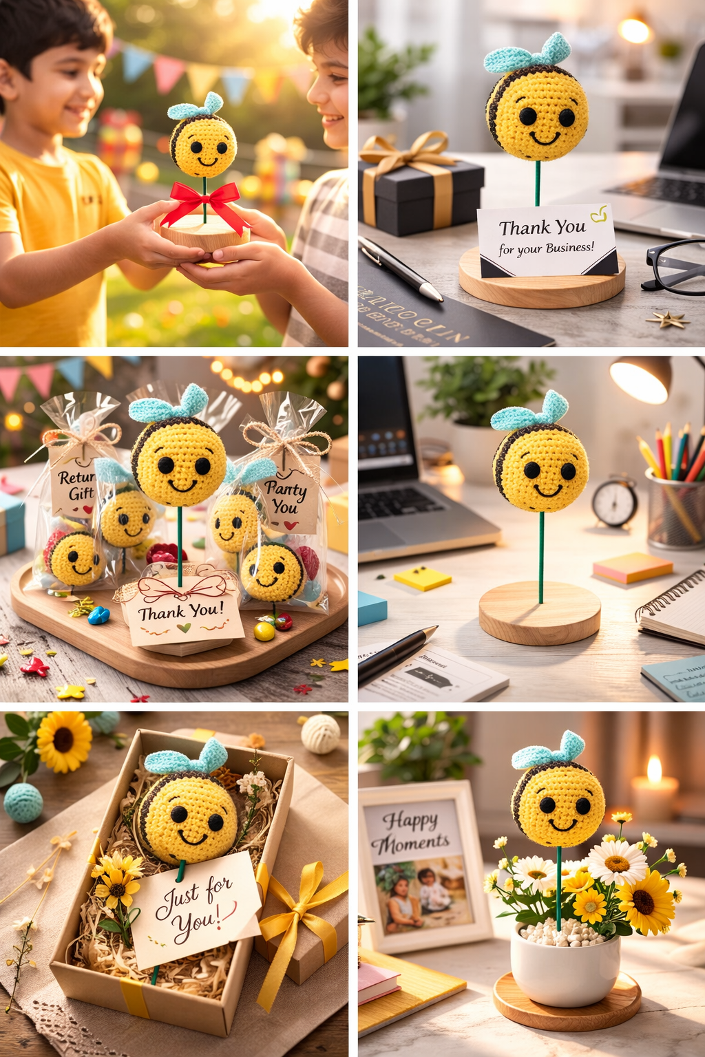 Handmade Crochet Smiley Bee Gift – Cute Amigurumi Desk Decor for Kids, Home & Office - Image 5
