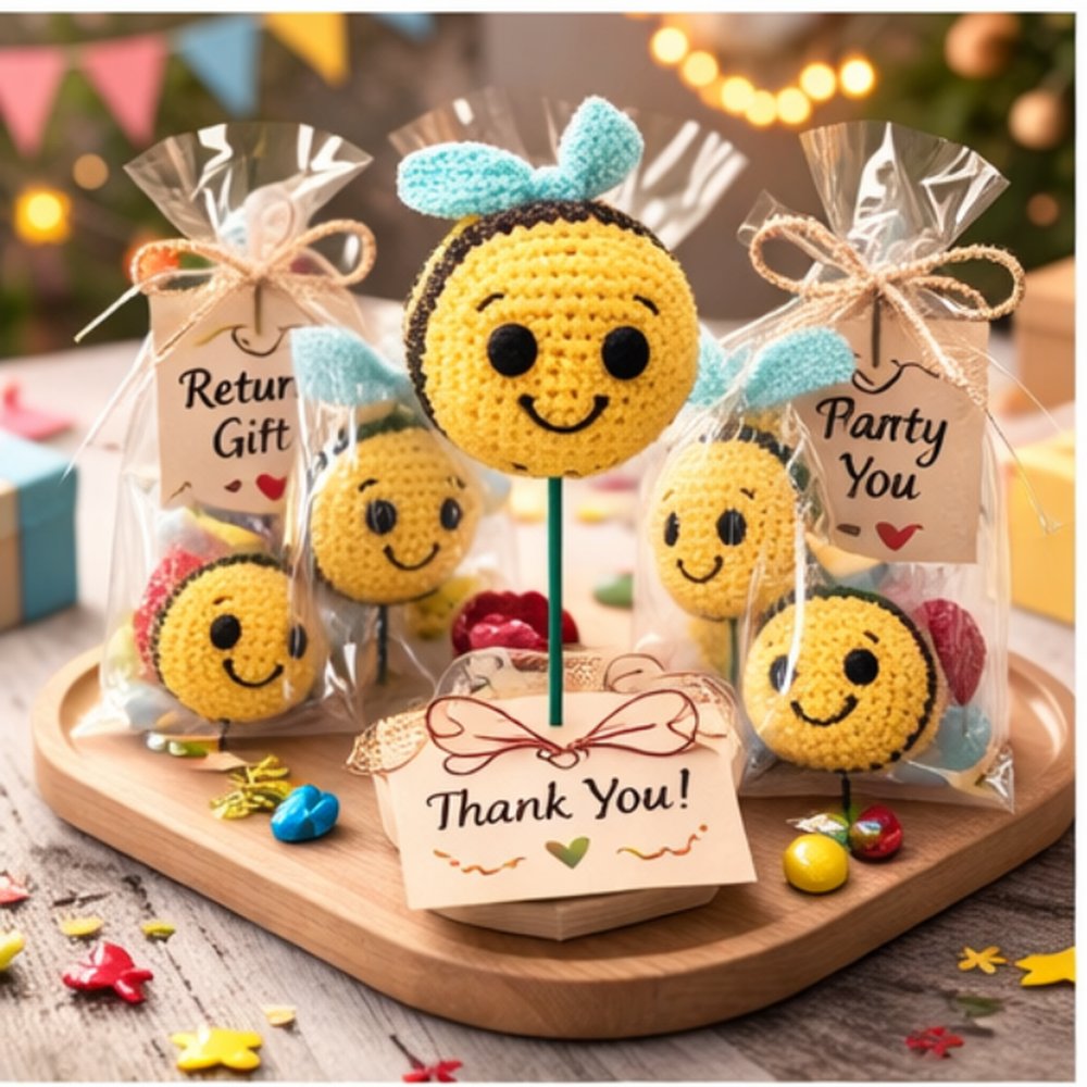 Handmade Crochet Smiley Bee Gift – Cute Amigurumi Desk Decor for Kids, Home & Office - Image 3