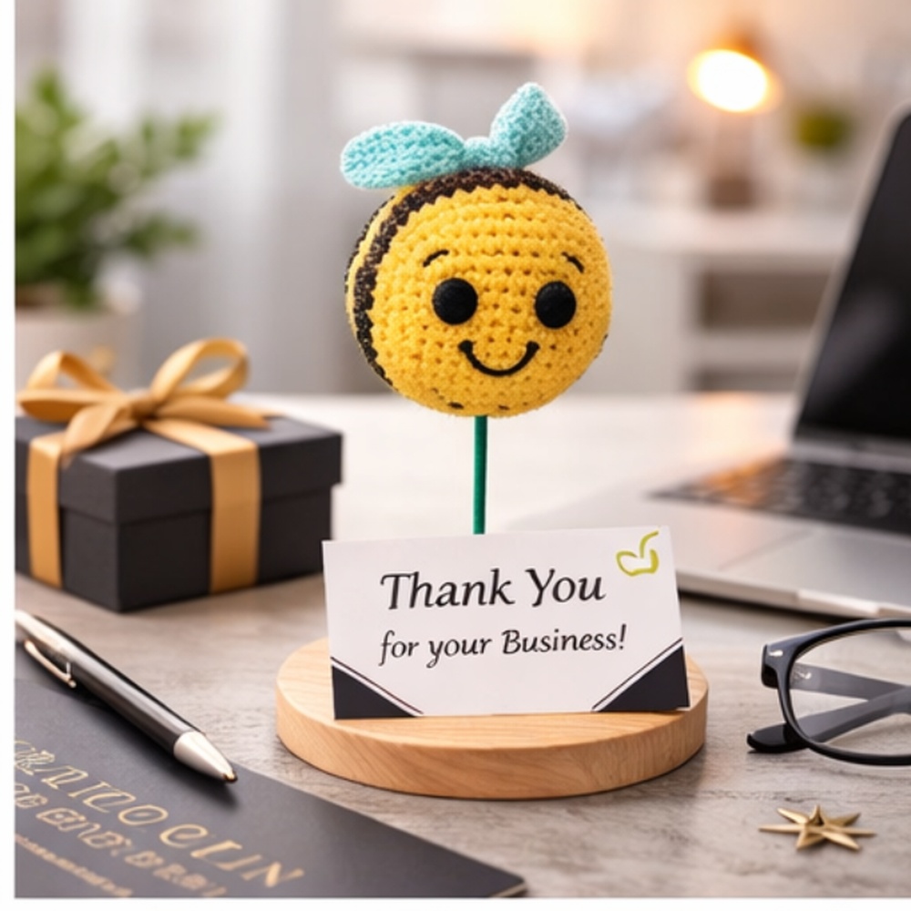 Handmade Crochet Smiley Bee Gift – Cute Amigurumi Desk Decor for Kids, Home & Office - Image 2