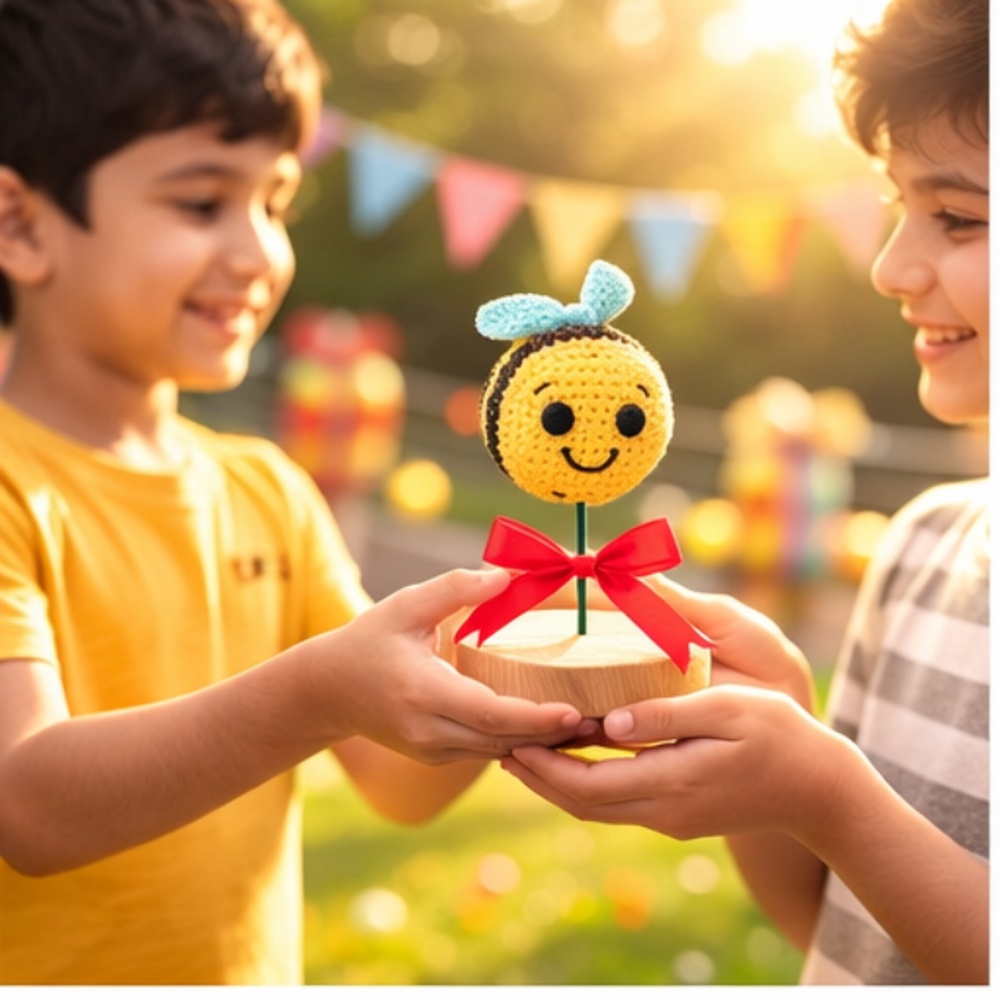 Handmade Crochet Smiley Bee Gift – Cute Amigurumi Desk Decor for Kids, Home & Office