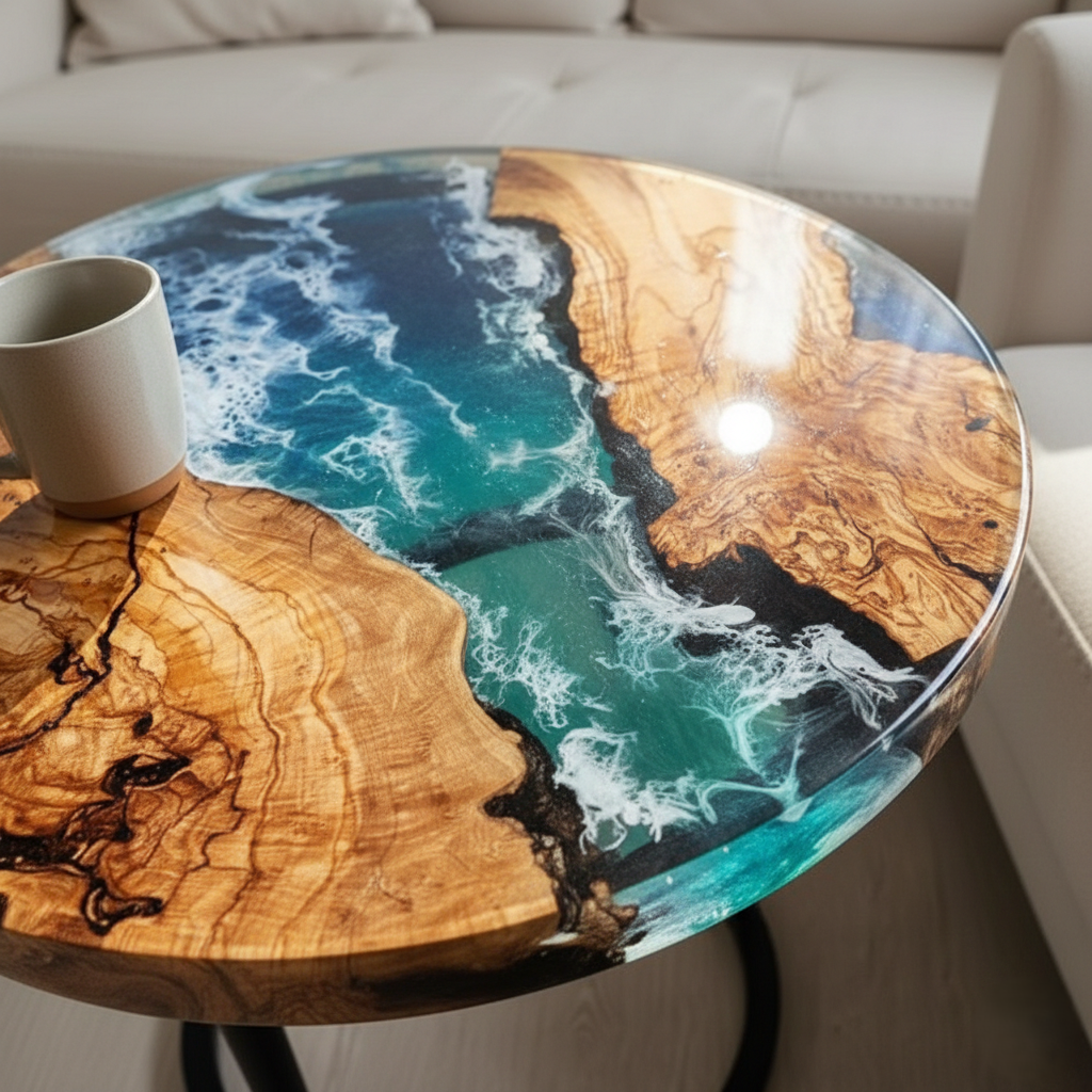 Luxury Ocean Resin Side Table – Handmade Wooden Epoxy River Coffee Table for Modern Home Decor